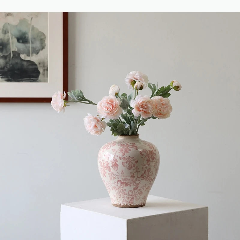 vase table blanc rose floral délicat classique vintage décoration maisonOpaque 19cm 23cm