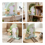 porte fée miniature escalier fleurs crochet plaque bienvenue fées décor bois fleuri vintage chambre