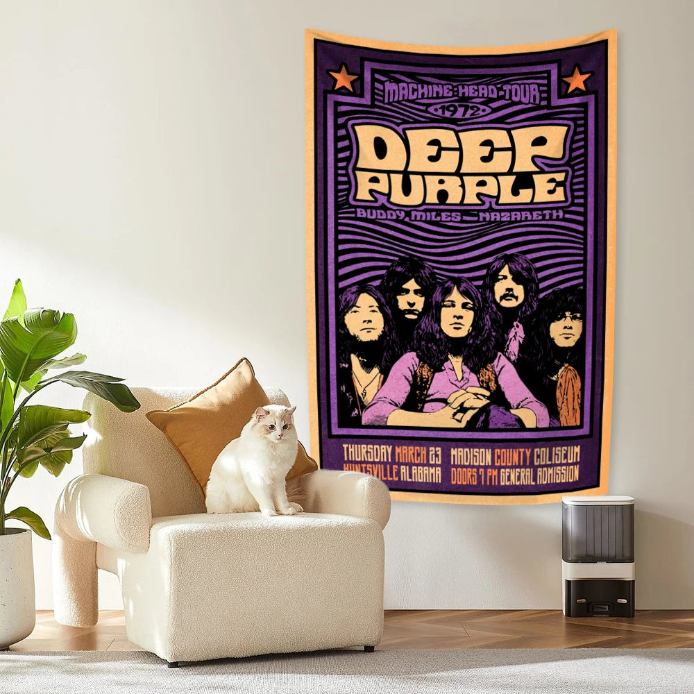 tapisserie murale décorative violet groupe musique vintage pop art tissu chambre salon concert décor