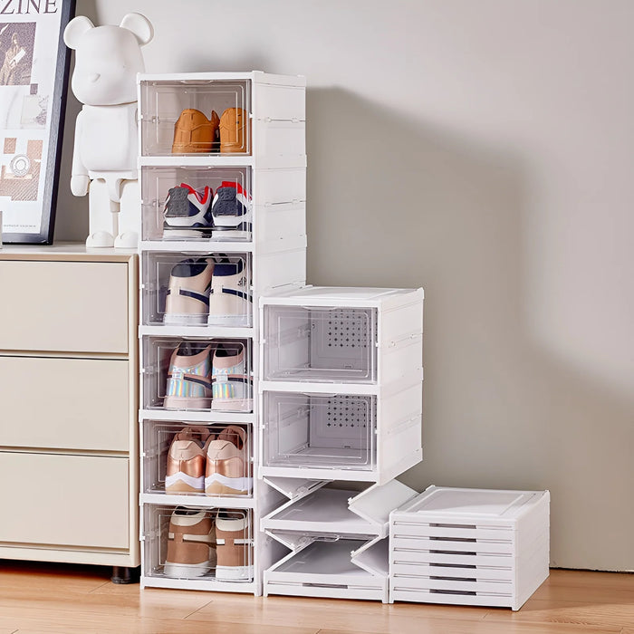 Boîte à chaussures pliable transparente 6 niveaux rangement organisé