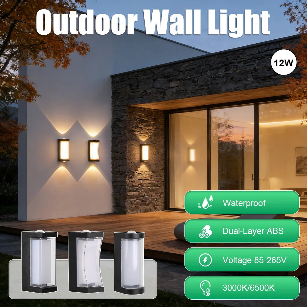 lampe murale extérieure moderne led ip65 étanche noir façade transparente abatjour acrylique