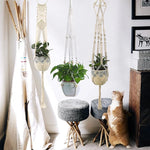 support plante suspendu macramé blanc boho artisanal anneau métallique pot plante