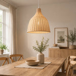 suspension tressée bambou moderne cordon beige clair 3000k 6000k 26cm 35cm 45cm
