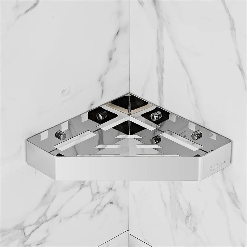 étagère salle bain acier inoxydable noir grille hexagonale moderne adhésive deux niveaux 22cm large