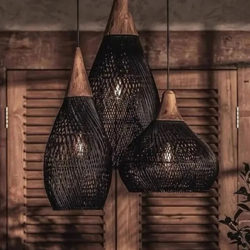 suspension lumineuse tissée naturelle moderne rustique salon chambre led 90 260v e27
