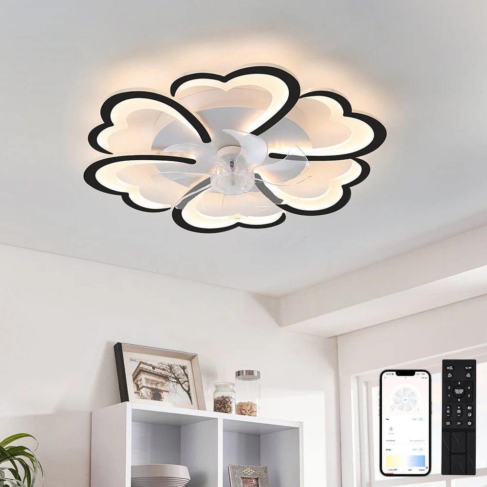 ventilateur moderne télécommande led blanc noir nuages stylisés vitesses variable