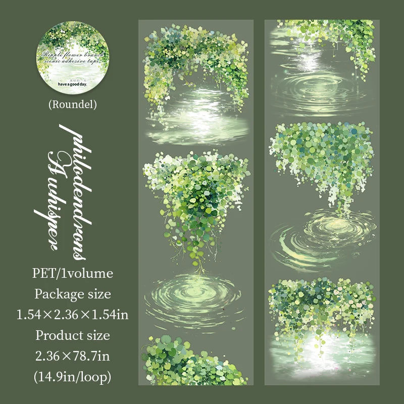 rubans décoratifs transparents fleurs feuilles adhésifs naturels floral vert blanc violet rose jaune