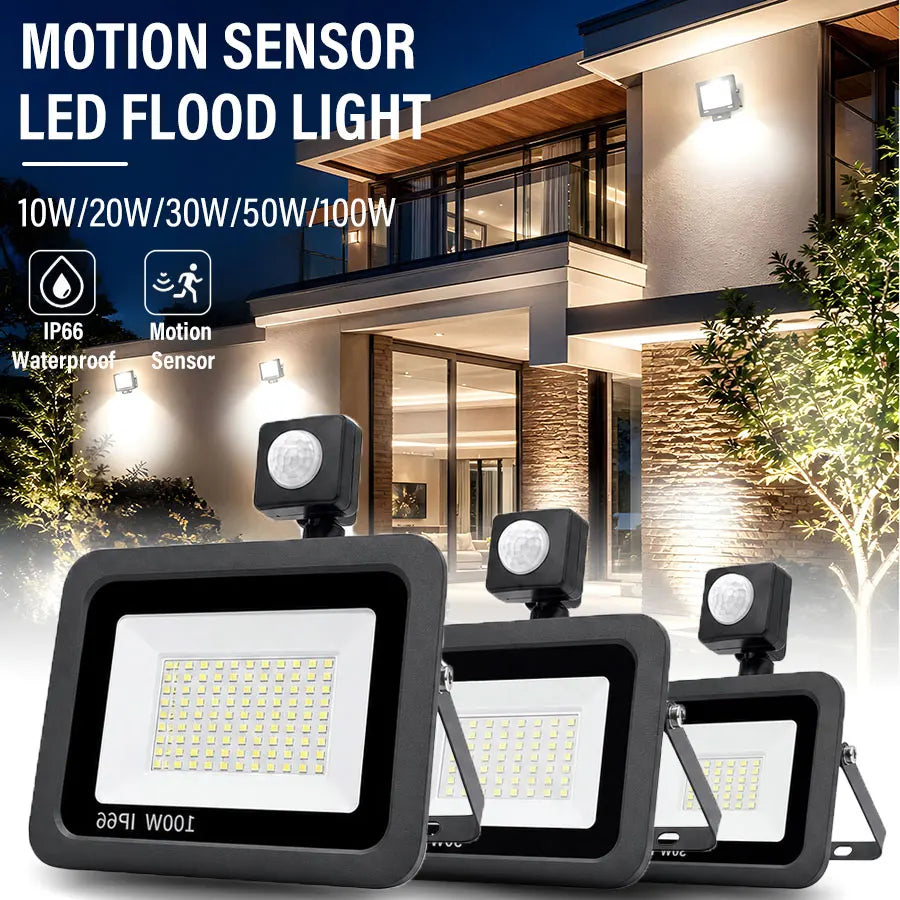 projecteur led détecteur mouvement sol noir moderne ip66 100w inondante contemporain
