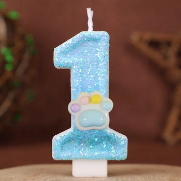 bougies forme chiffre pailletées bleu pâle blanc décoratives anniversaire enfants numérotées