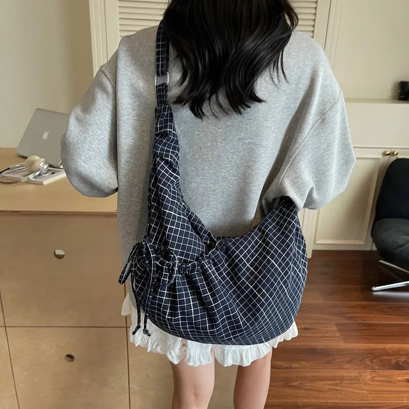 sac bandoulière femme toile carreaux bleu marine blanc four seasons casual poche téléphone fermeture