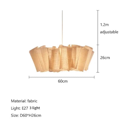 Suspension lumineuse moderne tissu beige clair rayé pliable salon chambre d'hôtel trois lumières