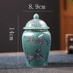 pot thé céramique artisanal fleurs oiseaux peintes main vert clair traditionnel couvercleDecorationMaisonVaseFleurs