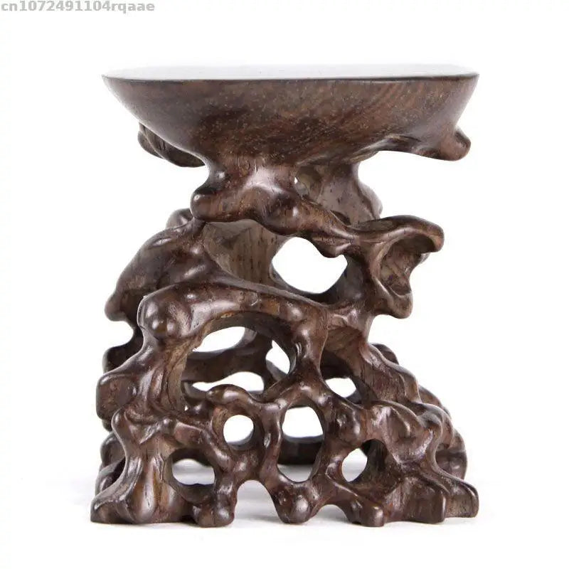 support bois sculpté théière tasse figurine bébé bol décor maison artisanal rustique