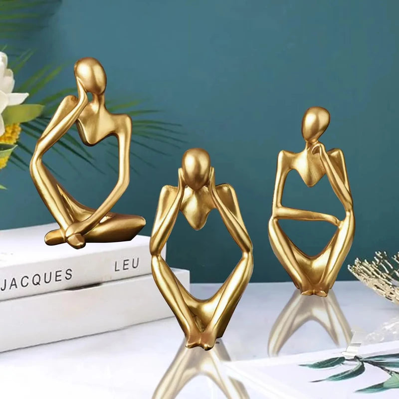 statuettes decoratives abstraites modernes or resine lisses minimaliste ornement maison