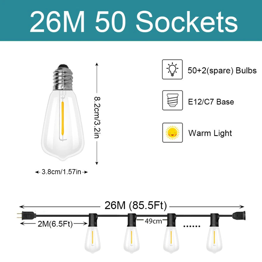 guirlande lumineuse led transparente vintage 15 ampoules 9m clips intégrés blanc noir moderne