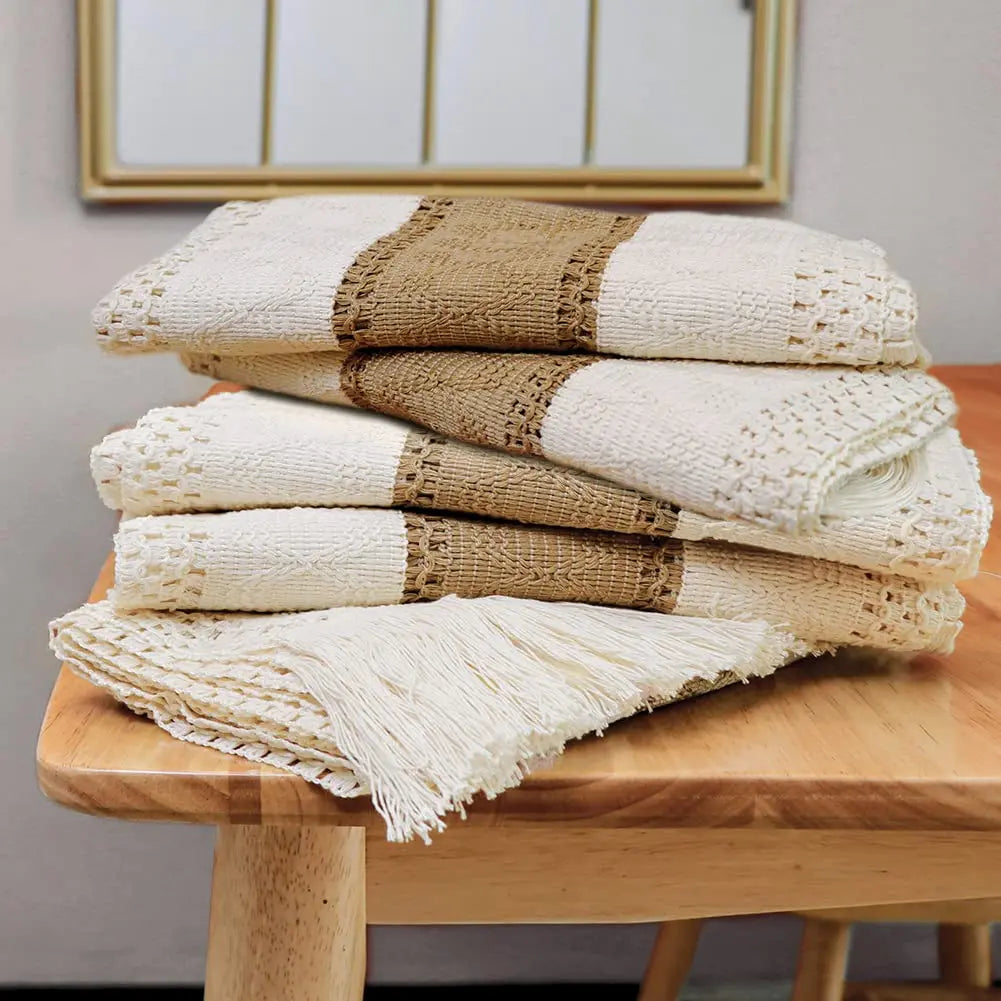 nappe bohème tressée franges crème marron dentelle rustique table