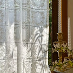rideau floral transparent brodé polyester classique maison vintage blanc beige