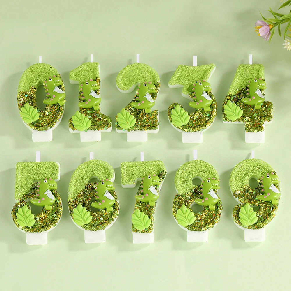 bougies chiffres glitter anniversaire dinosaure créatives opaques clips vert clair thèmes animaux