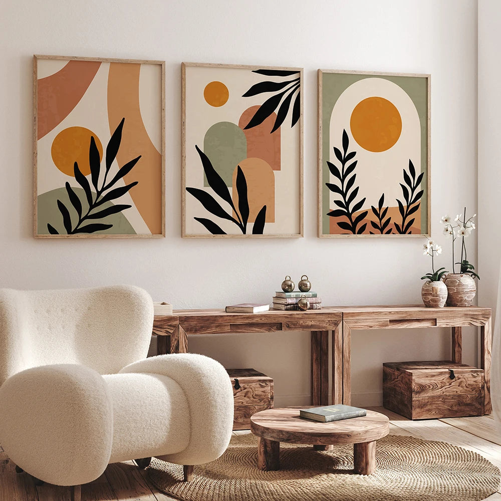 Affiche toile géométrique boho beige vert terre cuite vue de face