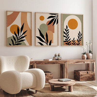 Affiche toile géométrique boho beige vert terre cuite vue de face