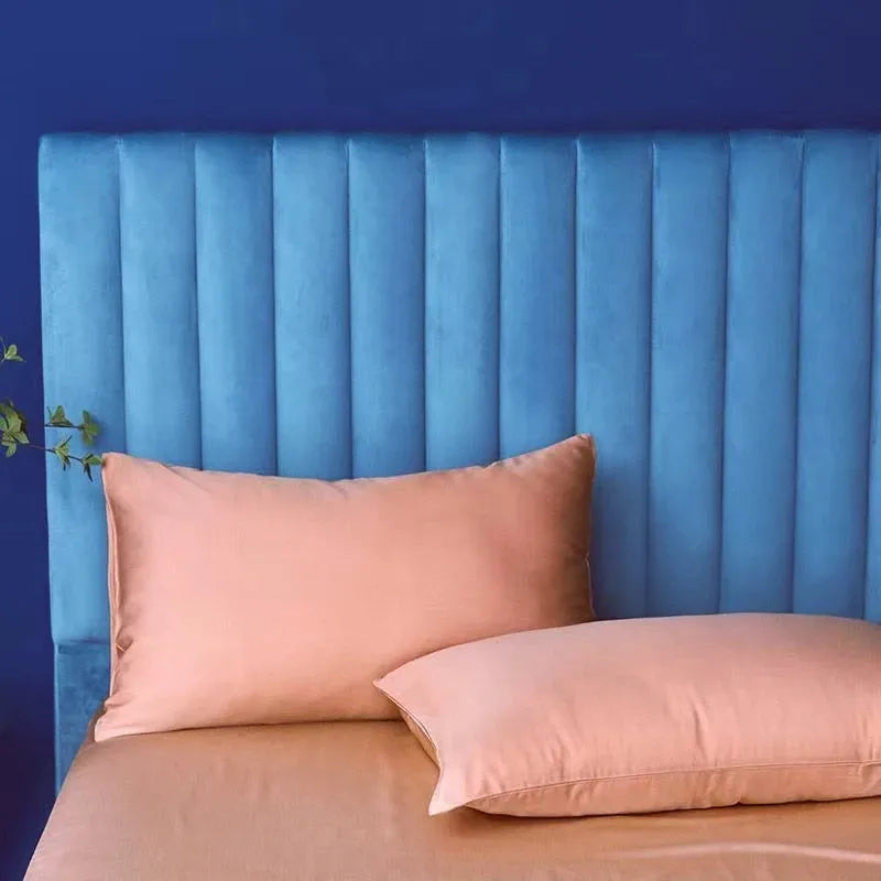 lot deux taies d'oreiller lyocell eucalyptus bleu clair unies lit chambre moderne