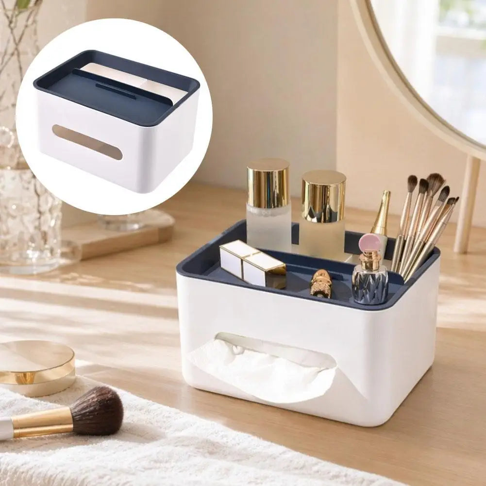 boîte rangement multifonctionnelle blanche bleu marine moderne organisateur accessoires lunettes crayons ciseaux écouteurs maquillage