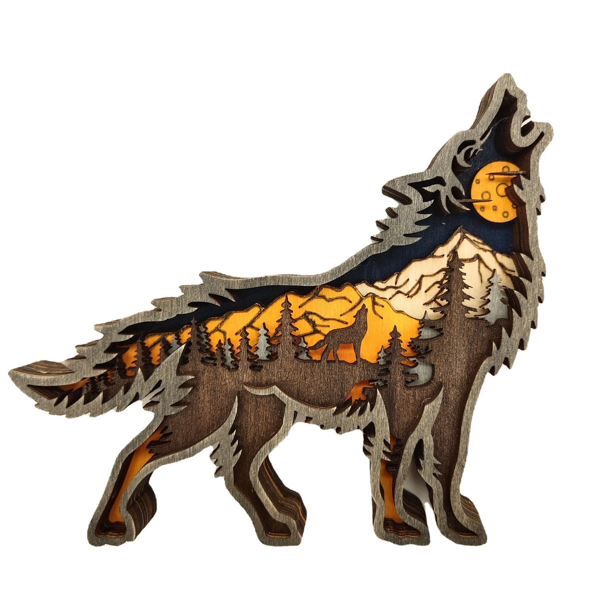 décoration murale sculpture bois loup paysage forêt 3d occasion fête