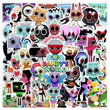 stickers adhésifs dessins animés variés graphiques cartoon dandy's world 50 pièces personnages stylisés glitchy