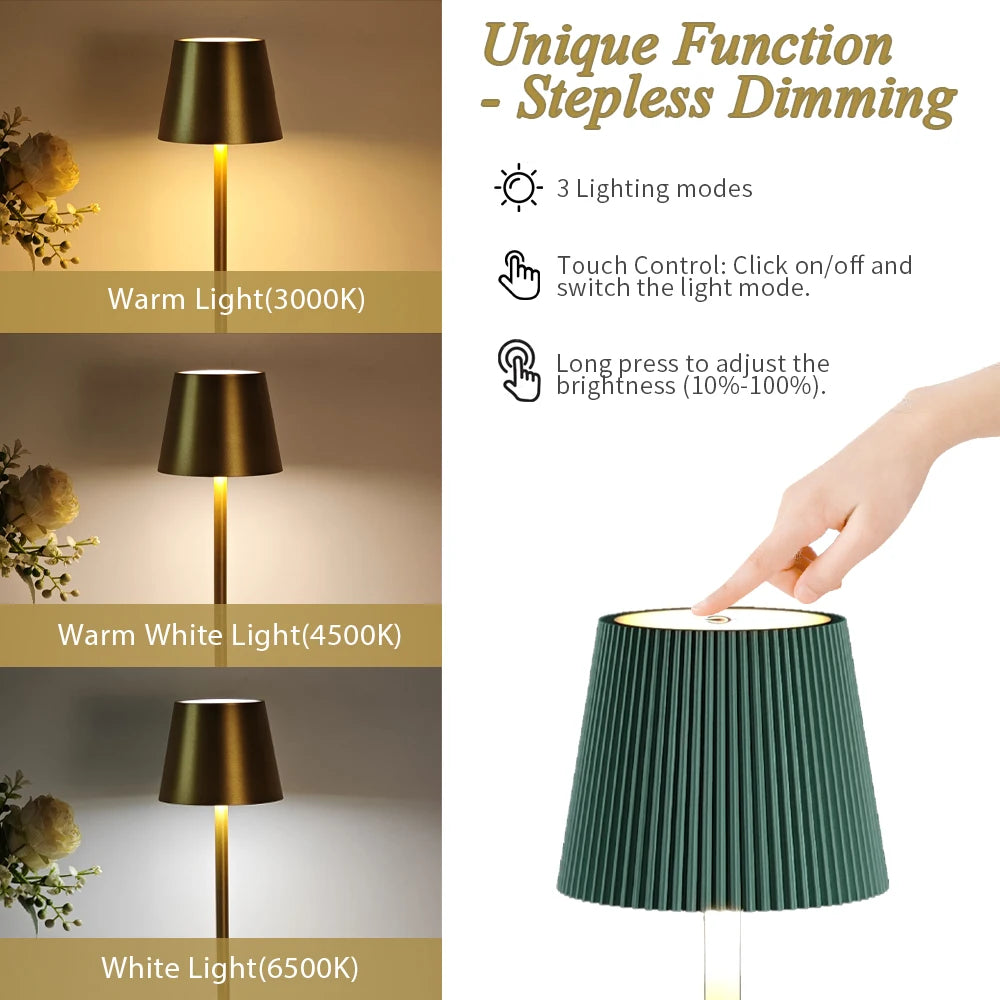 lampe table vert foncé plissée moderne rechargeable led 5v batterie lithium cem rohs
