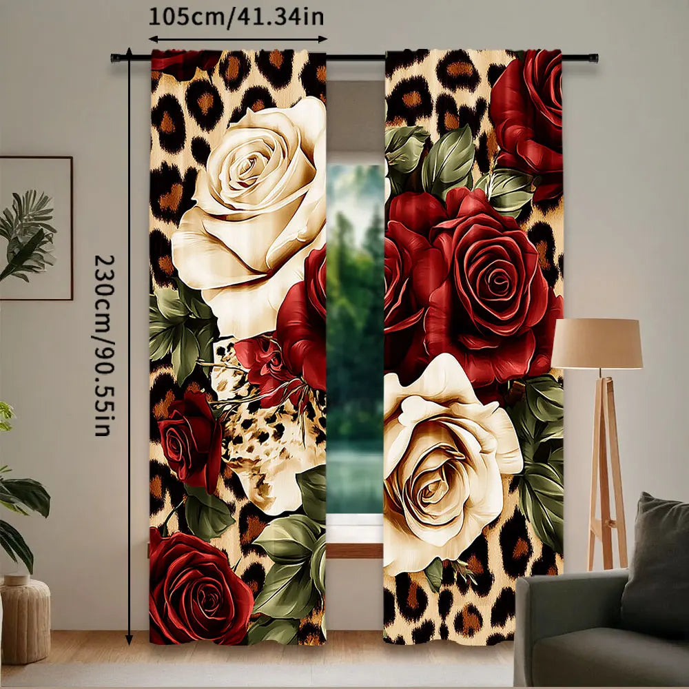 rideau moderne roses rouges léopard opaque 100 polyester 75x166 105x230 130x210 deux panneaux