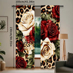rideau moderne roses rouges léopard opaque 100 polyester 75x166 105x230 130x210 deux panneaux