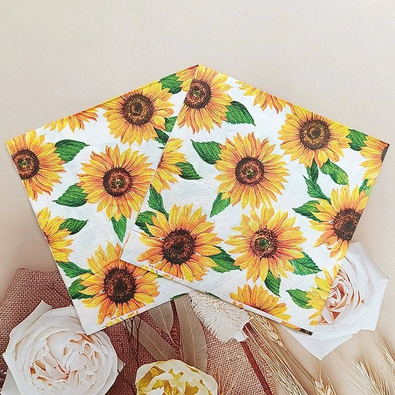 serviettes papier décoratives tournesols jaune vert blanc festives champêtres 16.5cm 33cm