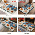 tapis moderne fleurs bleu blanc orange non glissant salon salle bain machine lavable