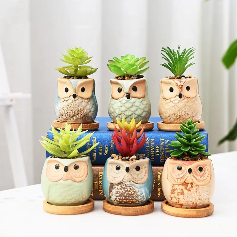 pots céramique oiseaux moderne succulentes décoration jardin vert marron bleu