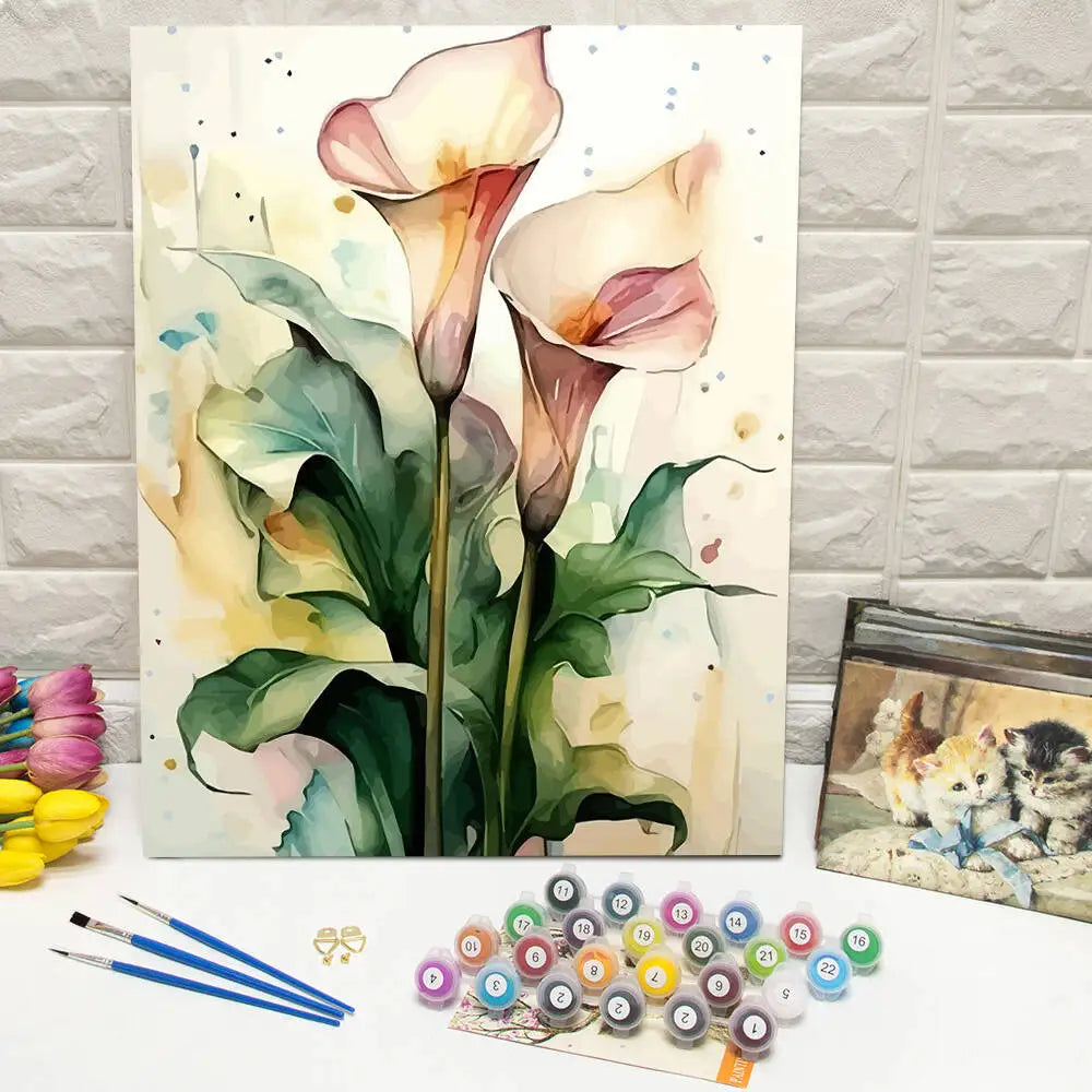 toile peinte fleurs calla moderne acrylique peinture l'aquarelle kit coloriage numéros decoration maison halloween