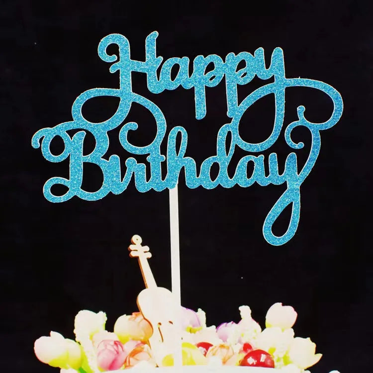 décoration gâteau happy birthday lettres stylisées couleurs unies moderne élegants pique enfant fête anniversaire
