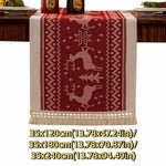 table noël chemin rouge motifs rennes sapins étoiles traditionnel festif coton polyester