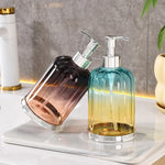 distributeur savon liquide transparent texturé moderne élégant noir bleu rose jaune pompe base dorée