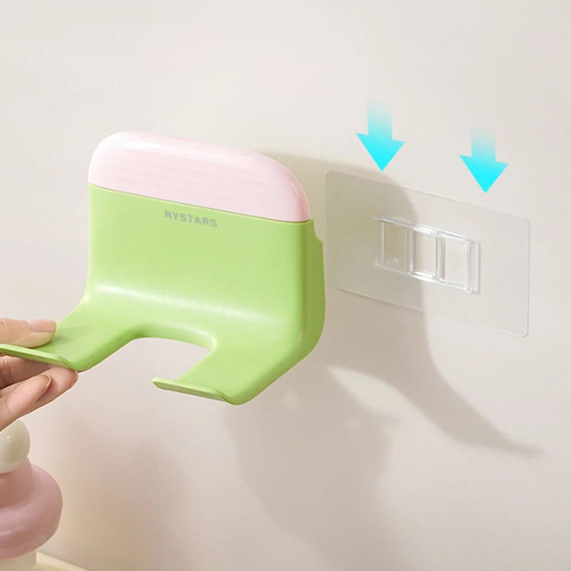 organisateur sèche cheveux support mural adhésif moderne rose vert jaune blanc mat opaques deux