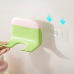 organisateur sèche cheveux support mural adhésif moderne rose vert jaune blanc mat opaques deux