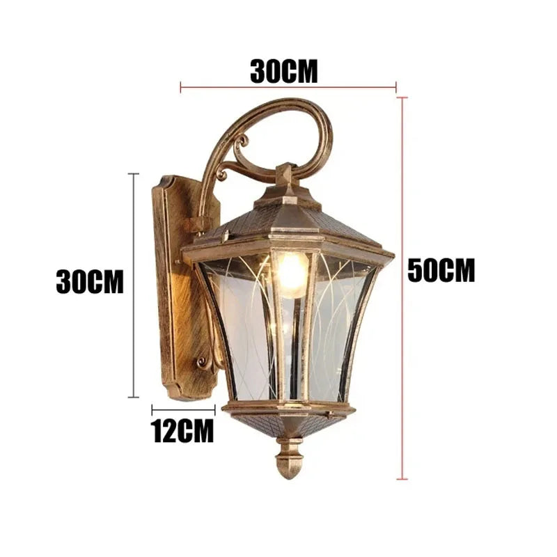 Lampe murale extérieure bronze noir texture bois grillage transparent classique rustique ampoule verre base