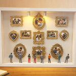cadre photo mural classique ornementé adhésif figurines céramique fleurs artificielles photos doré blanc rouge
