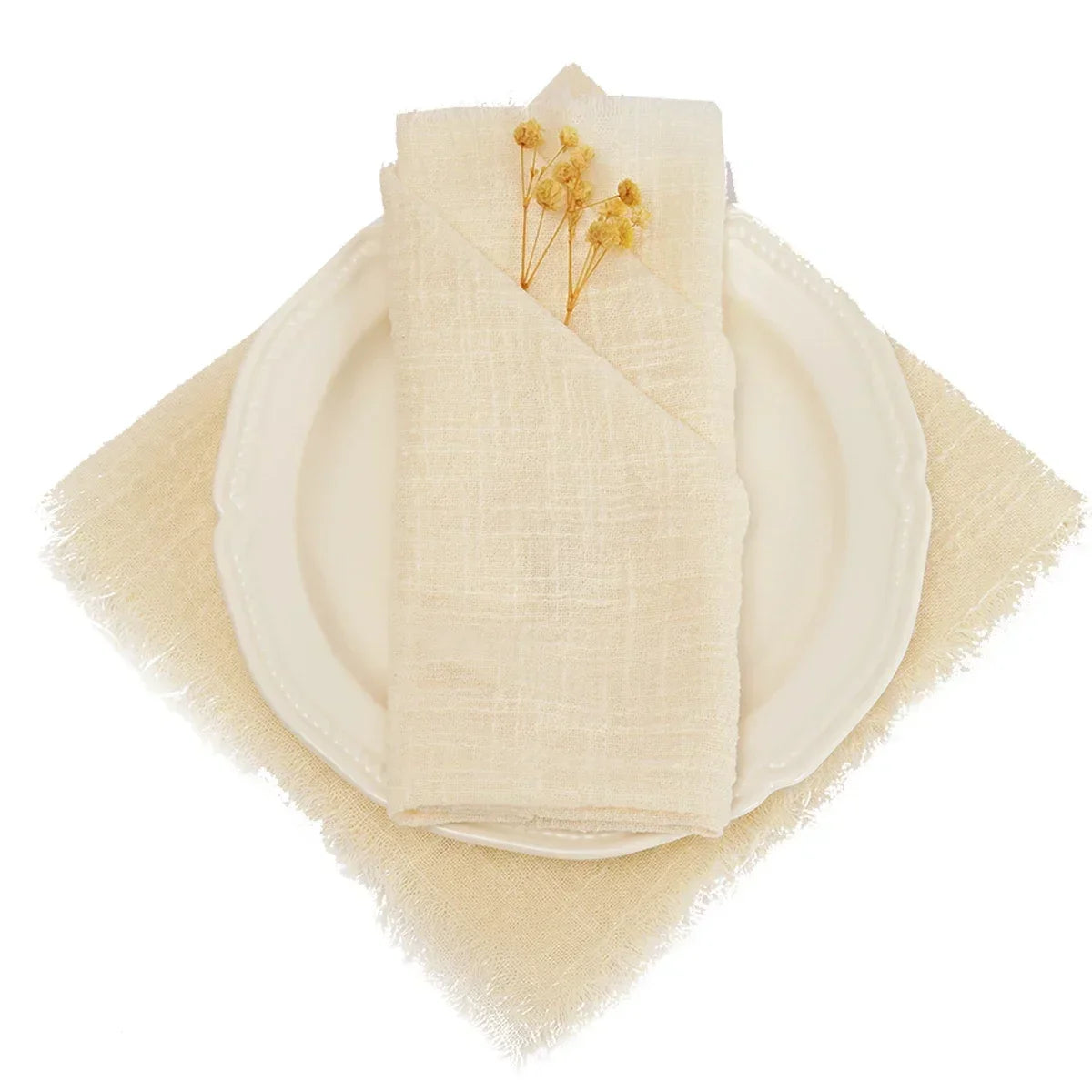 lot serviettes table coton rose franges ruban décorations mariage fête table rustique moderne