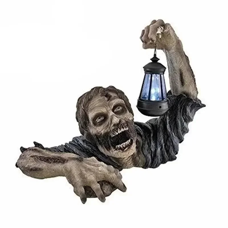 décoration zombie halloween résine gris lanterne transparente vêtements usés horreurextérieur