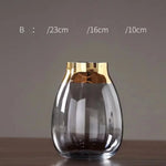 vase transparent moderne fleurs artificielles bleu doré élégant bouche vase 10cm largeur 16cm hauteur