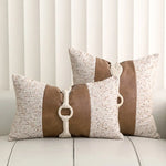 coussin patchwork tissu bouclé cuir beige marron moderne boho chic décoratif siège 30x50cm 45x45cm