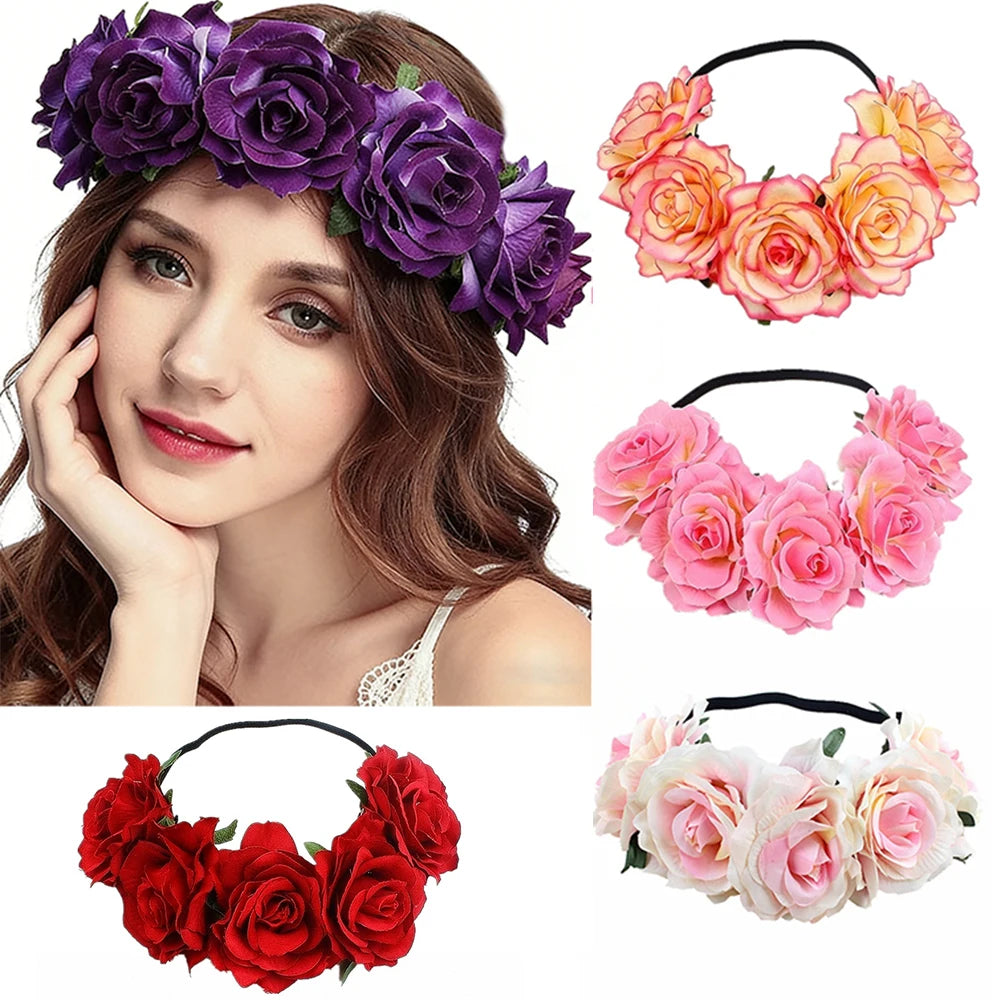 couronne fleurs artificielles bohème multicolore élastiquée femmes fêtes