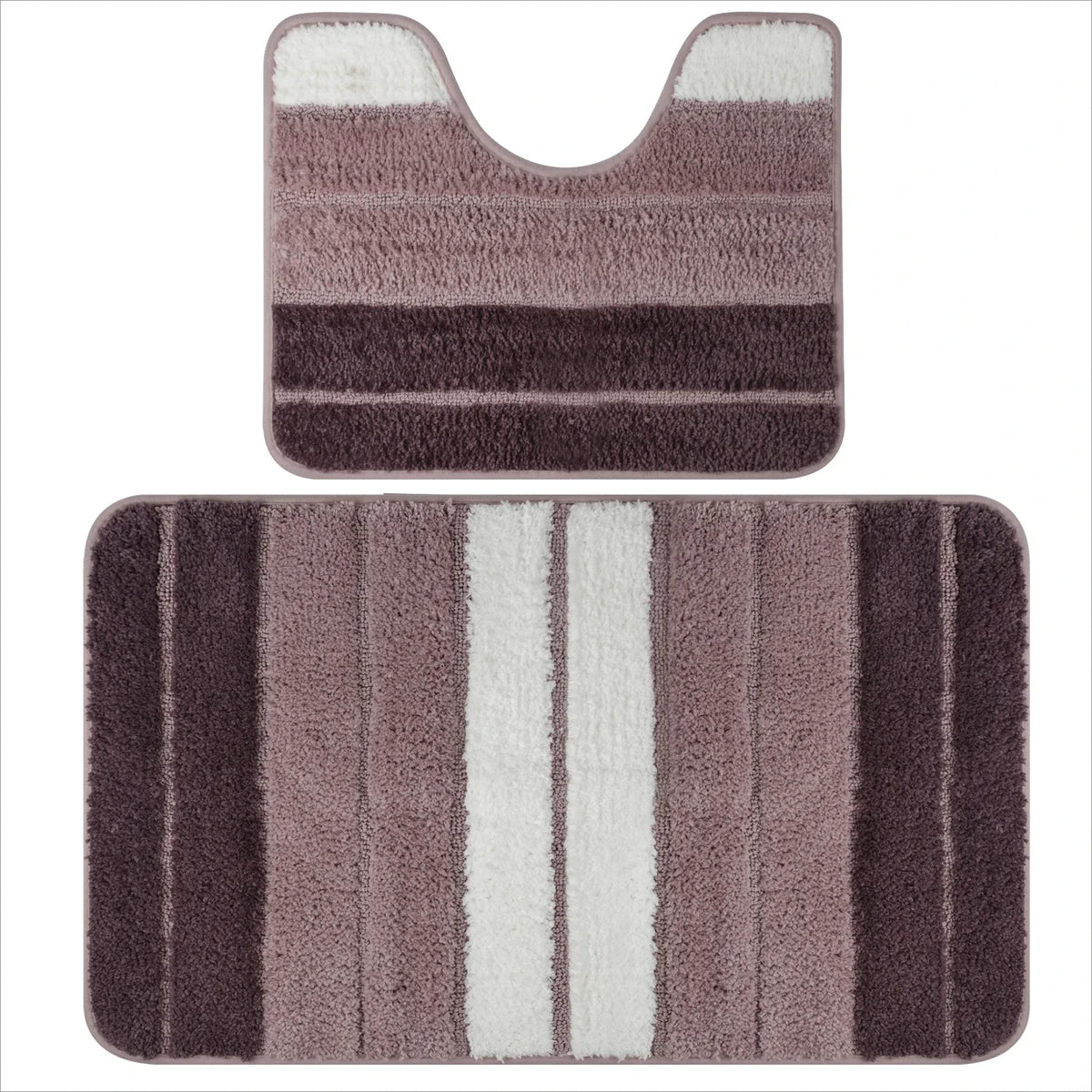 tapis bain ensemble deux pièces gris blanc noir rayé texture duveteuse moderne antidérapant respectueux