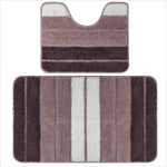 tapis bain ensemble deux pièces gris blanc noir rayé texture duveteuse moderne antidérapant respectueux