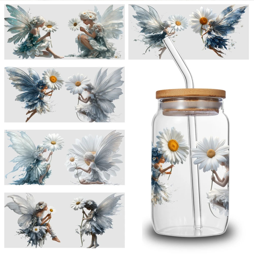 autocollants decoratifs fées fleurs fruits epices tasses bocaux verre metal 16oz transparentes modernes naturels